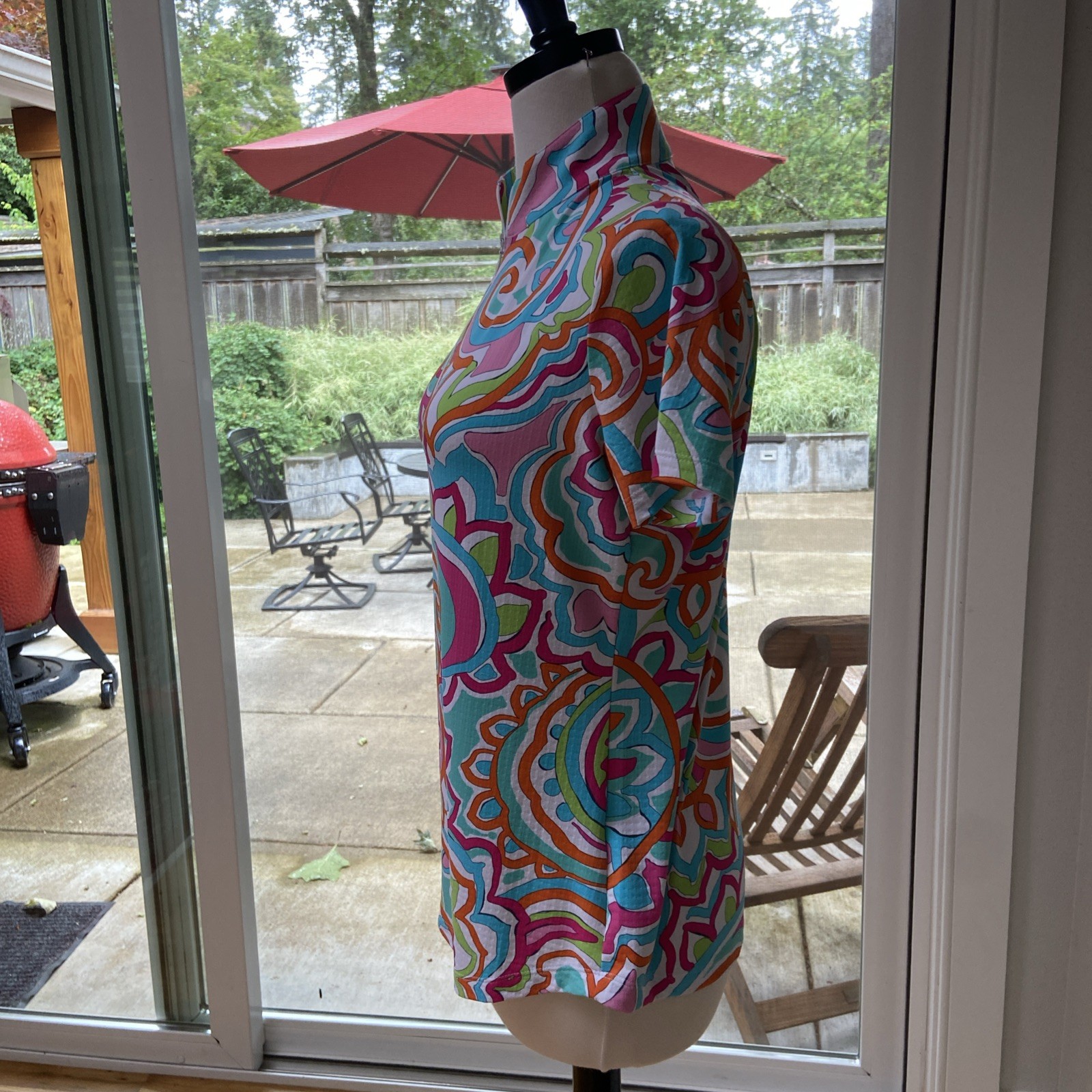IBKUL Ariana Mock Neck Top Short Sleeve S M L XL Multi Women’s Golf Shirt UPF 50