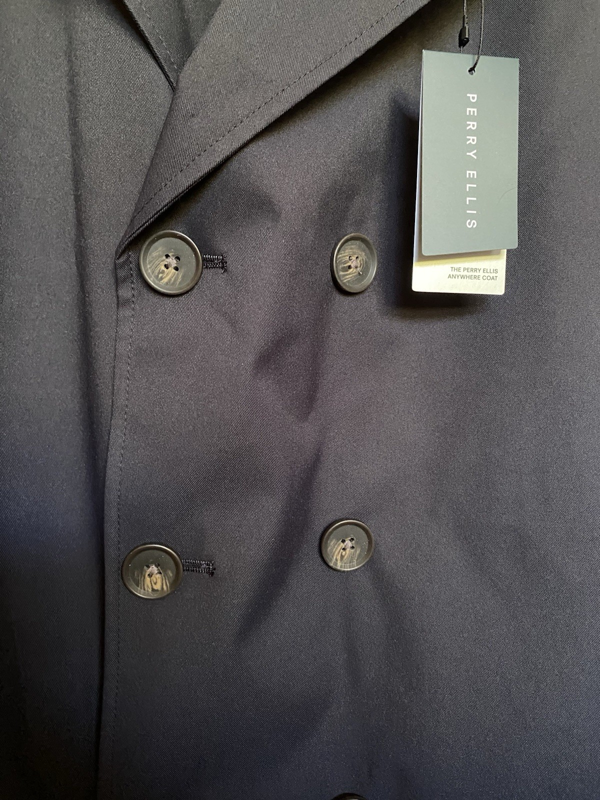 Perry Ellis Men’s Navy Peacoat XL Mid-Length Lined Pockets Button R210009