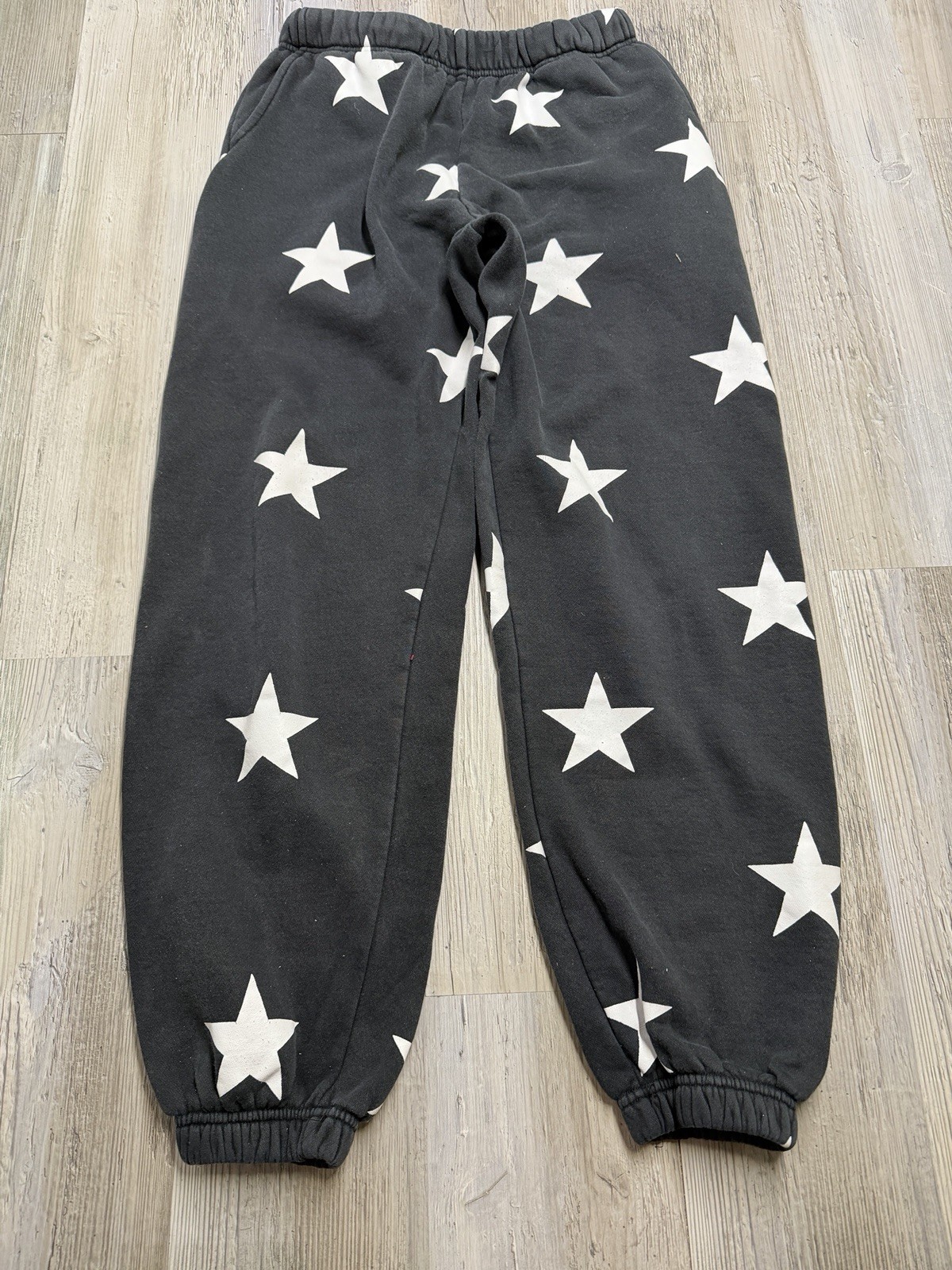 Women’s Gray Star Print Fleece Jogger Sweatpants Drawstring Cuffed M Lounge