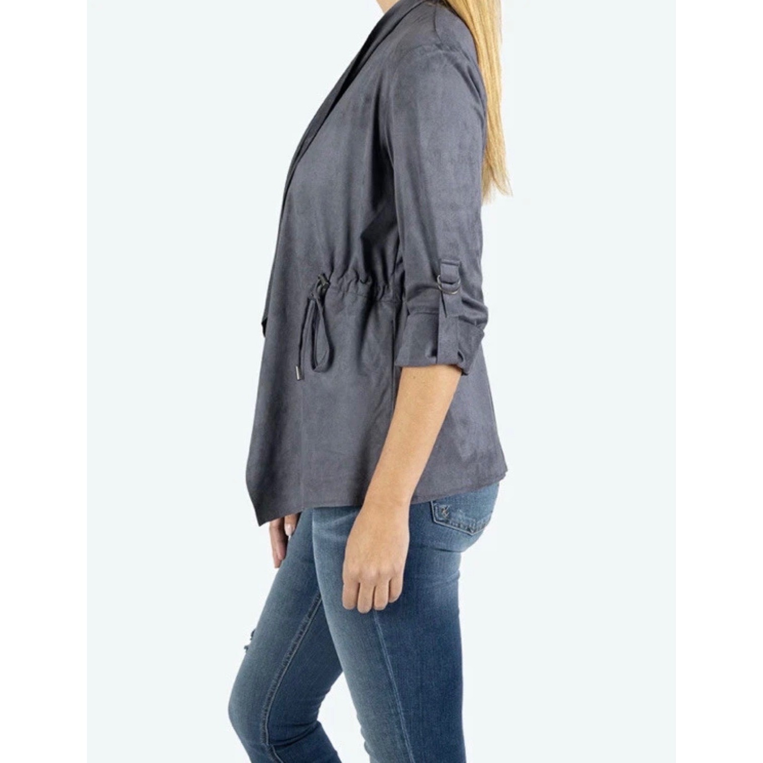 KUT FROM THE KLOTH Dianne Jacket Women Large Gray Faux Suede Drape Front Cinch