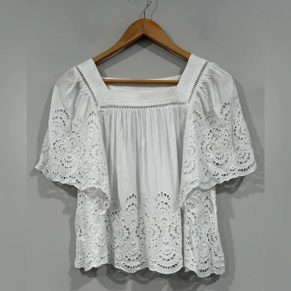 Madewell White Eyelet Flutter Sleeve Top S NWT