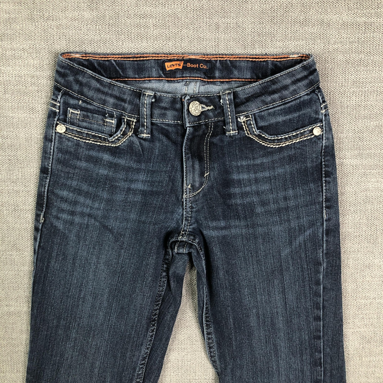 Levis Jeans Girls 12 Slim Blue Bootcut Embroidered Flap Pocket Stretch Denim