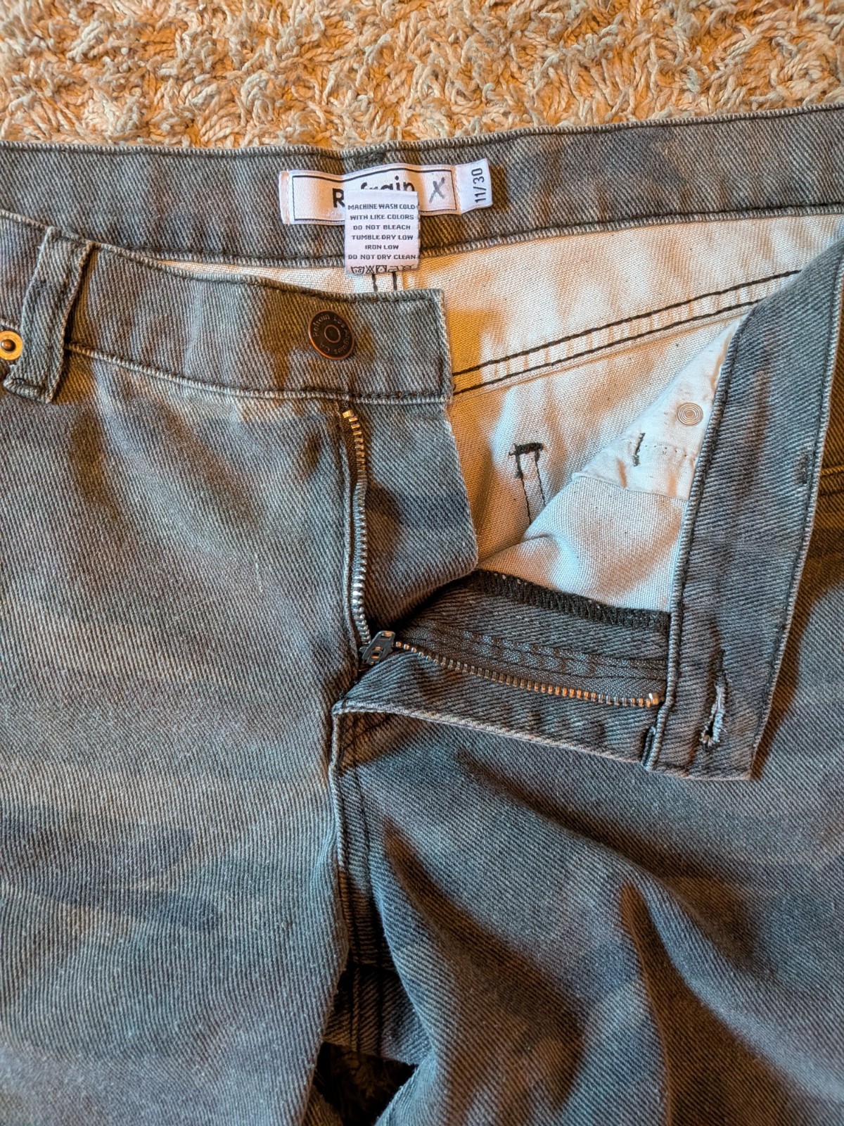 Refrain Men’s Wide-Leg Gray Camo Denim Jeans Medium Wash 5-Pocket