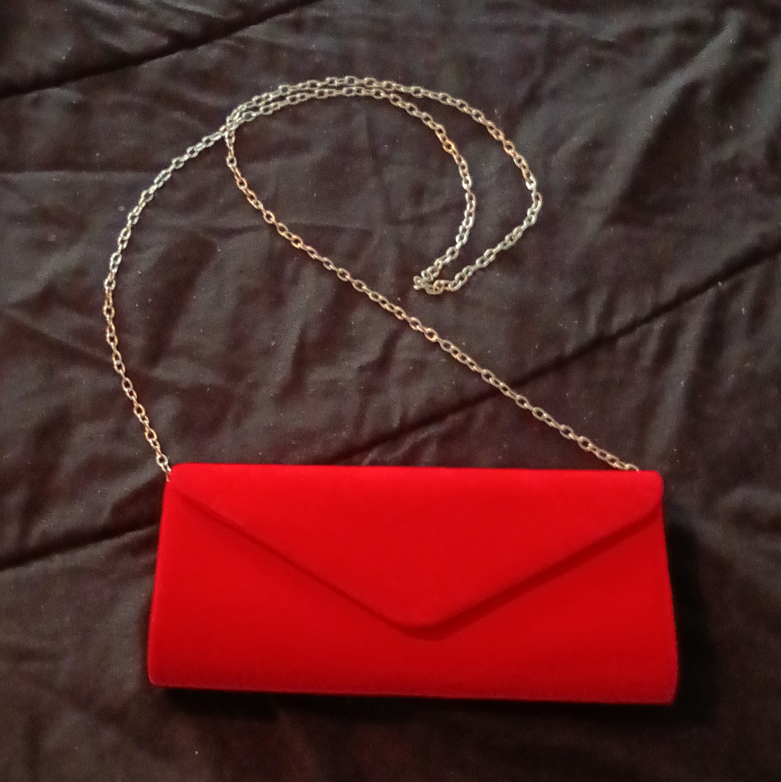 Red Envelope Clutch Purse Magnetic Closure Detachable Silver Chain Strap Lined