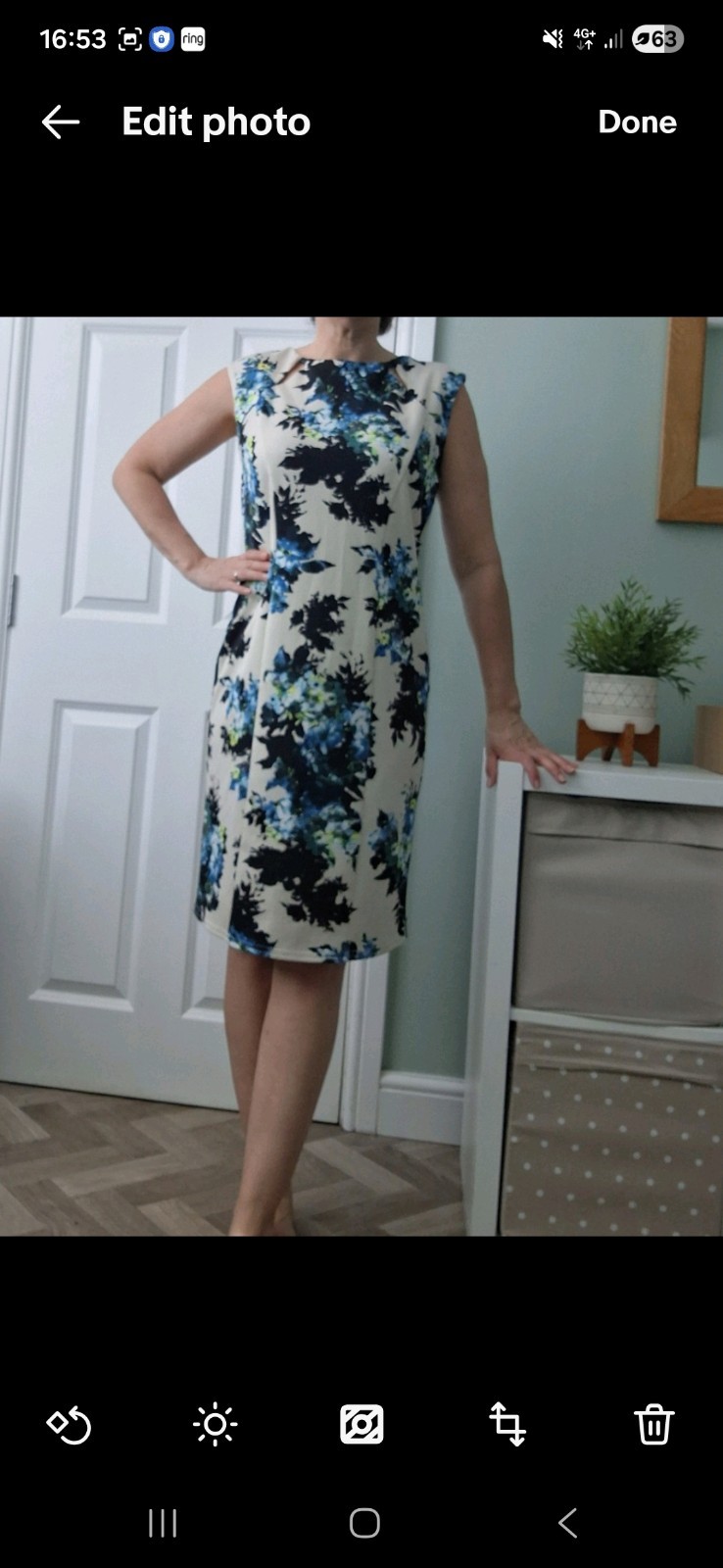 Wallis Dress Size 14 shift floral white beige blue black wedding event party