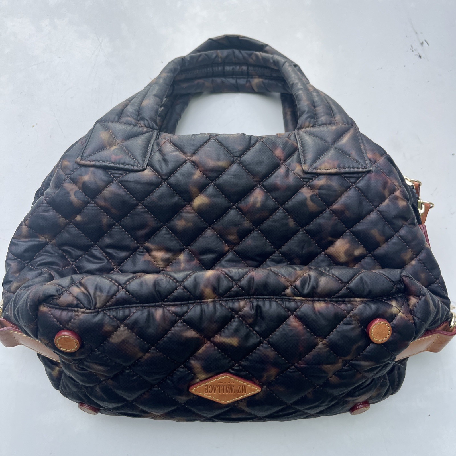MZ Wallace Metro Quatro Quilted Tote Brown NO Strap (Interior Stained See Pics)