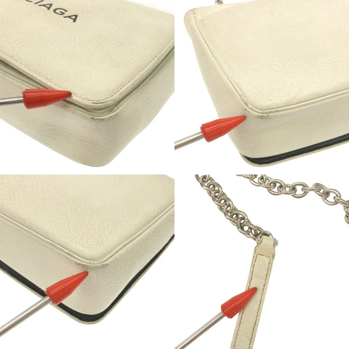 BALENCIAGA 537387 Everyday Leather Logo Chain Wallet Shoulder Bag White Used