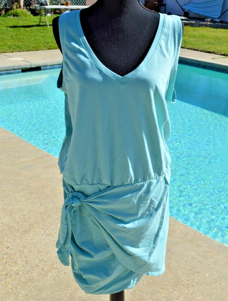 Venus Womens Side Wrap XL Dress V-Neck Aqua Stretchy Casual Travel Beach