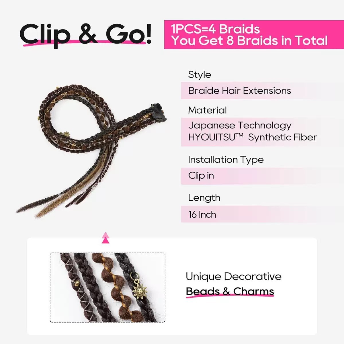 New! A pair(2 sets) Boxing Braid Synthetic Hair Bohemian Extension Clip in