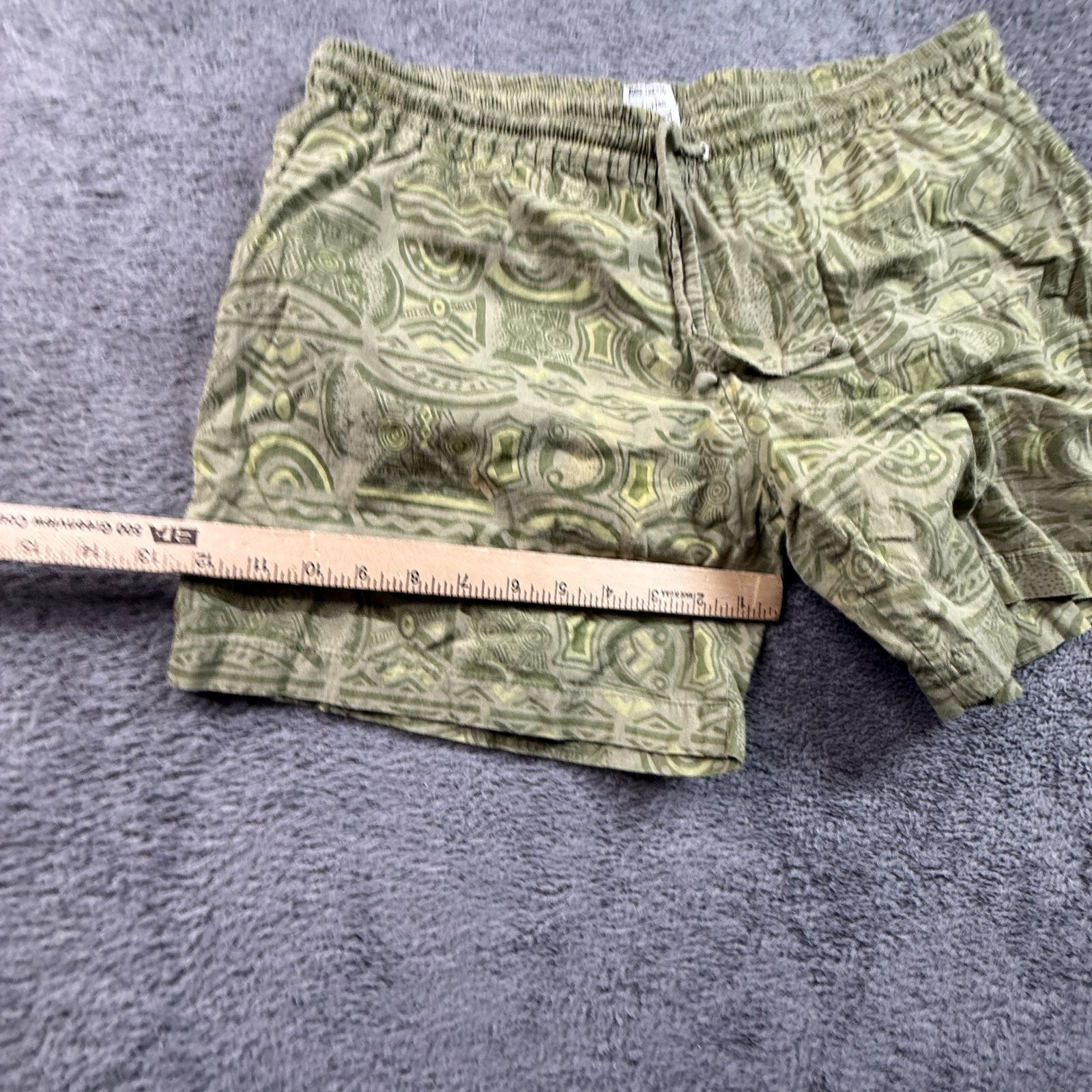 Kibo Ko Kenya Mens 34 Swim Shorts Trunks Green Tribal Print Lined Drawstring