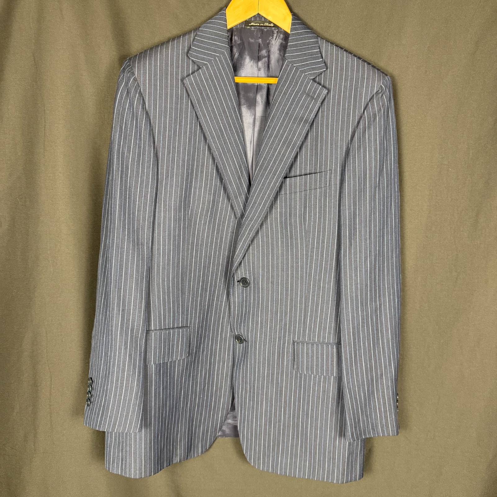 Faconnable Navy Pinstripe Wool Linen Blazer Sz 51 IT/41R Italy Summer