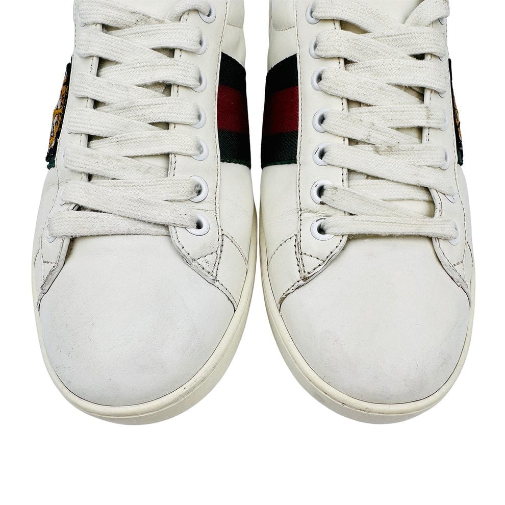Gucci Ace White Leather Tiger Embroidery Web Stripe Sneakers Men EU 39 US 6