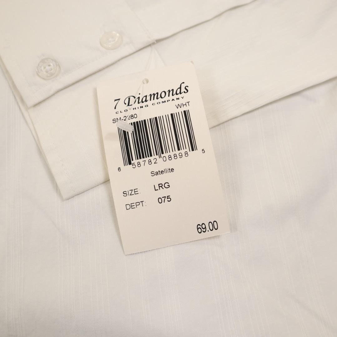New 7 Diamonds Satellite Dress Shirt Men Large White Stripe Stretch Cotton Woven