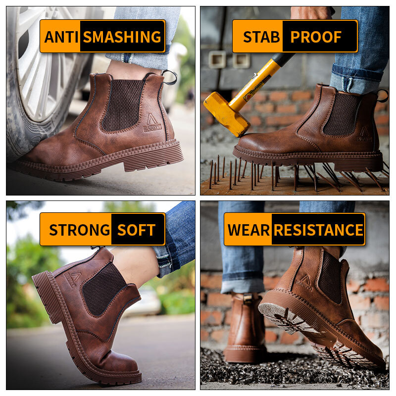 Waterproof Work Boots for Men Slip-on Steel Toe Safety Shoes Sneakers Anti-slip