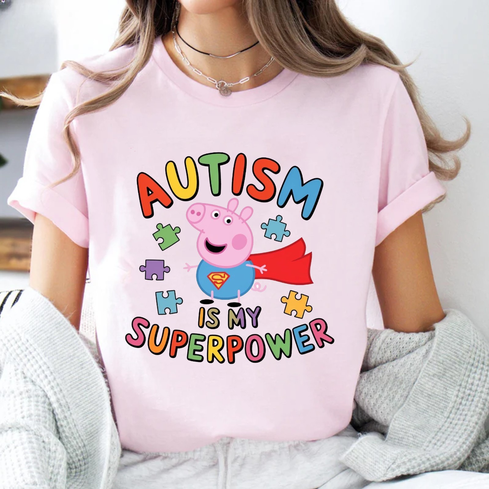 Cute Peppa Pig Autism is My Superpower Tee, Autism Awareness Month T-shirt
