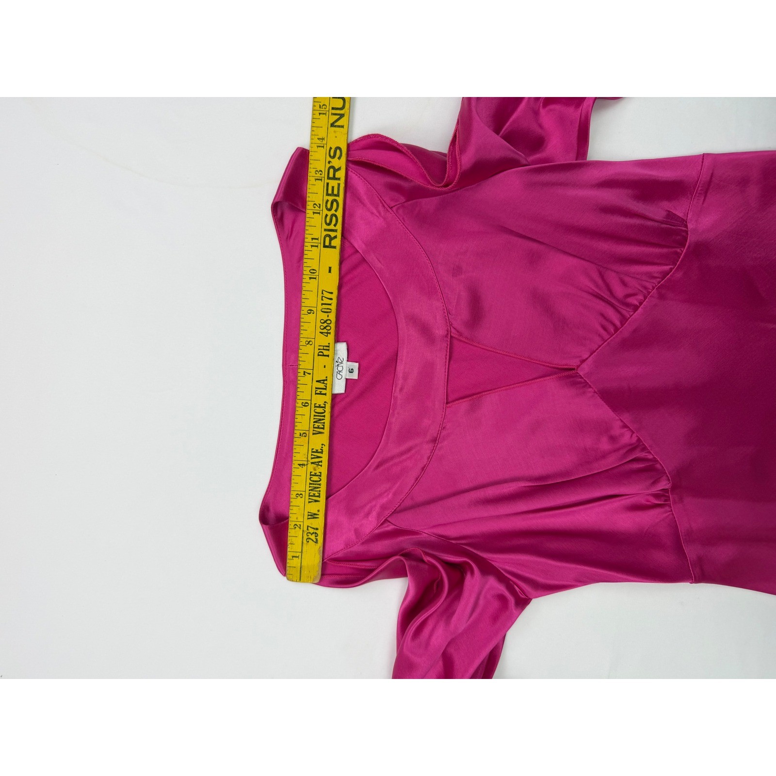 Cache Womens Fuchsia Pink Satin Cold Shoulder Bell Sleeve Cutout Blouse Size 6
