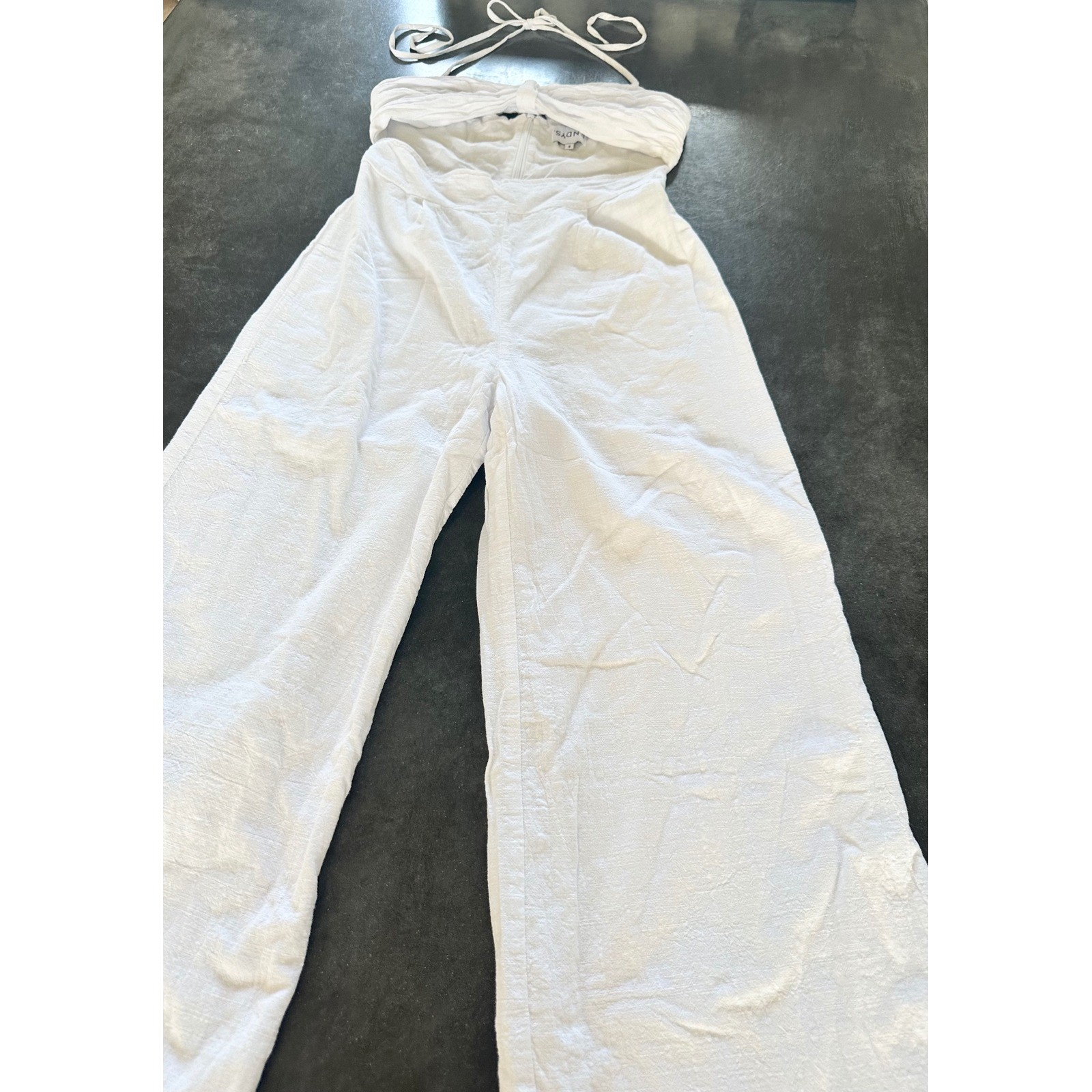 SNDYS White Cotton Halter Cutout Wide Leg Jumpsuit Small Summer Resort Wear