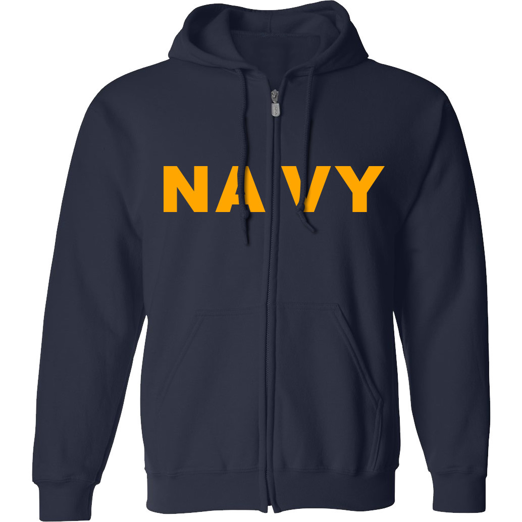 Navy NAVY Full-Zip Hooded Sweatshirt with gold print Adult Small to 3X