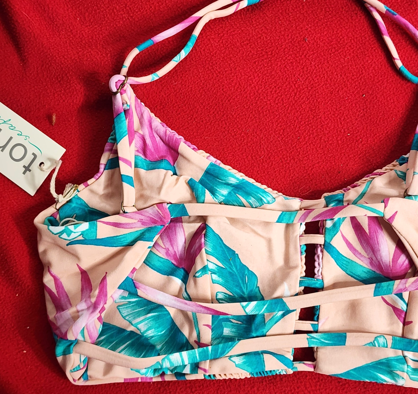 Tori Praver Swimwear Nylon Span Lined Petal Pink Floral Bikini Top Size M