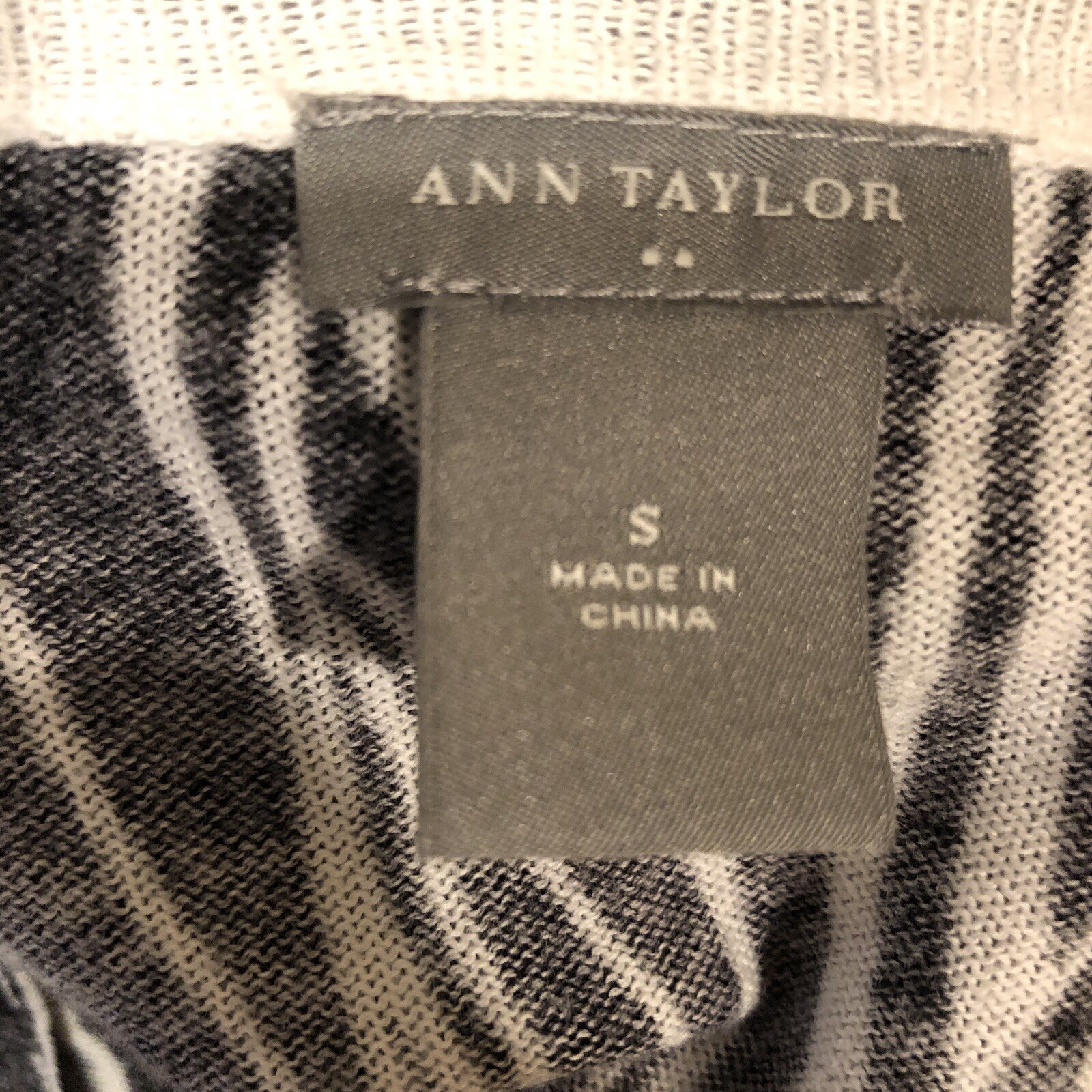 Ann Taylor S. Sleeve Open Front Light Weight Sweater Black/white Pima Cotton Sm
