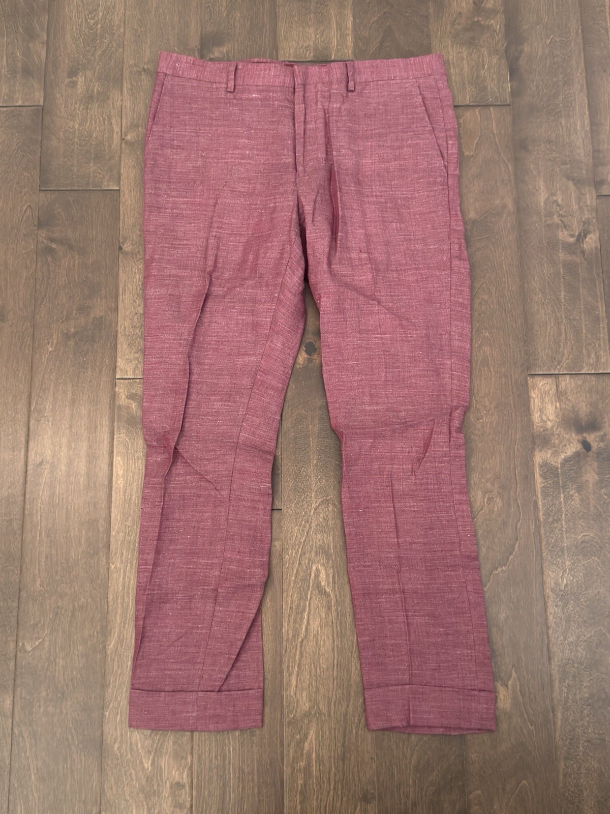 Murano Baird Mcnutt Linen Dress Pants 36X32 Salmon Red Evan Fit Cuffed Modern