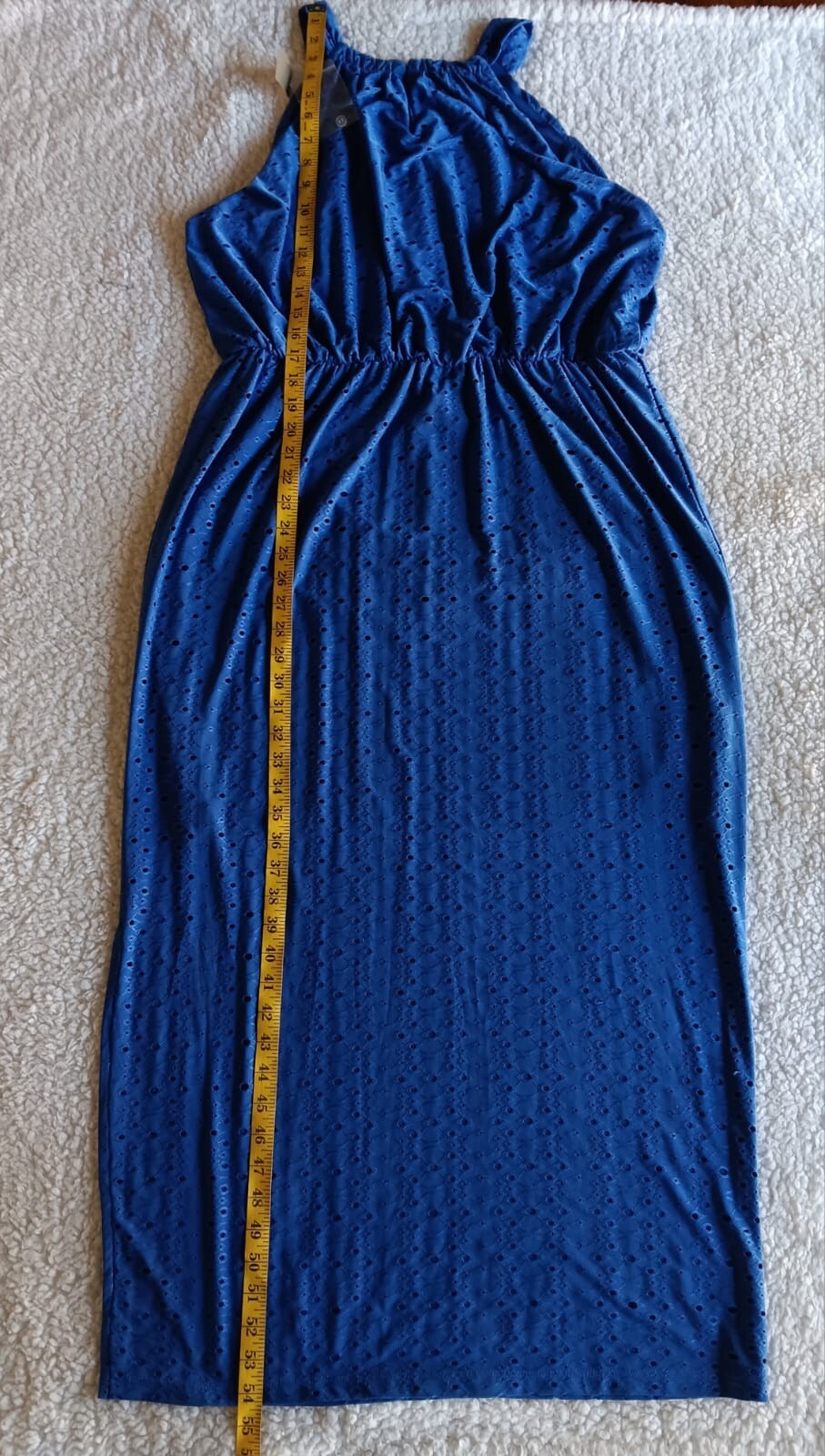New Chico’s Maxi Blue Sleeveless Dress SIZE 3 Petite Eyelet Pattern