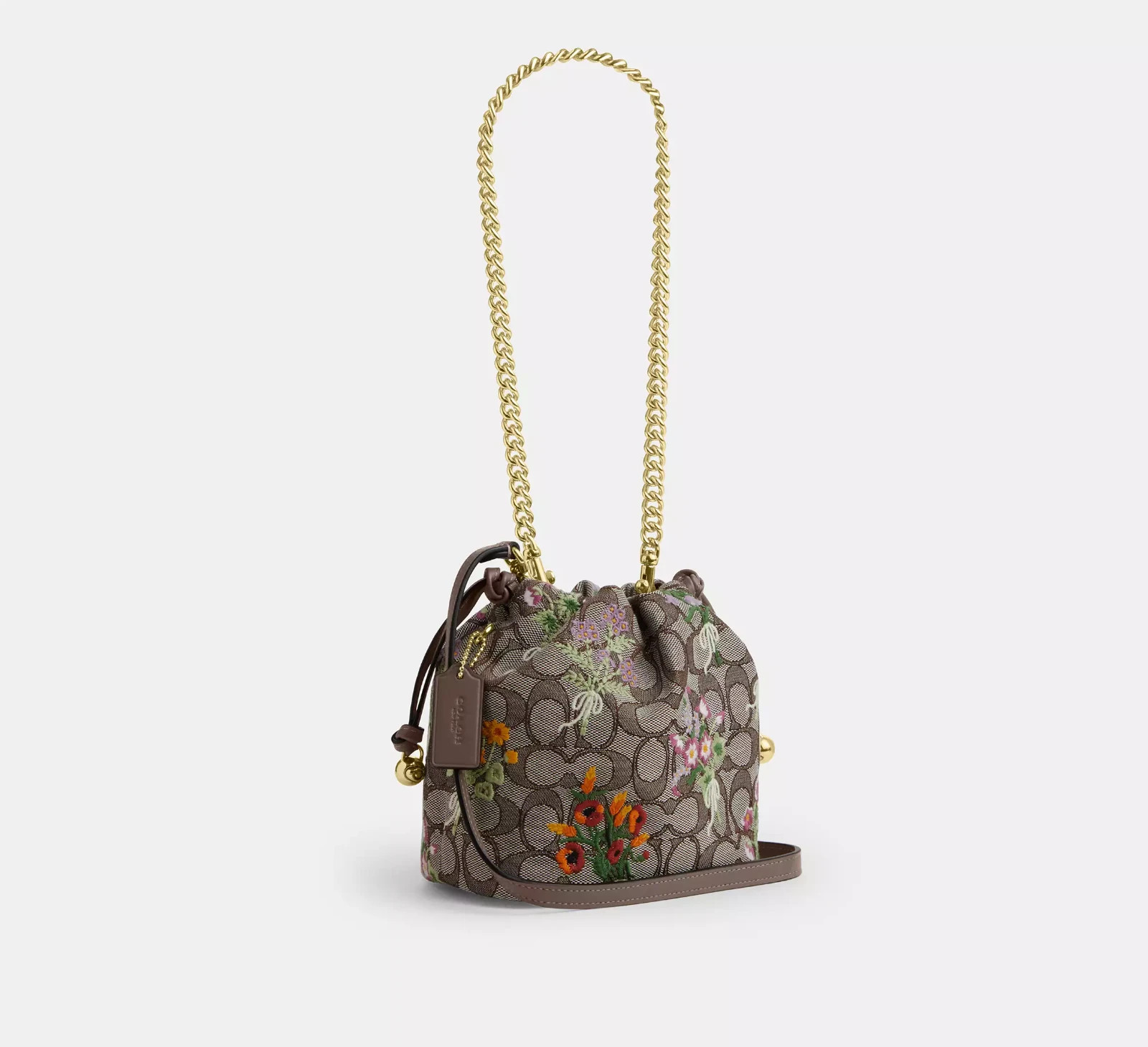 NWT Coach Faye Mini Drawstring Bag In Signature Jacquard With Floral Embroidery