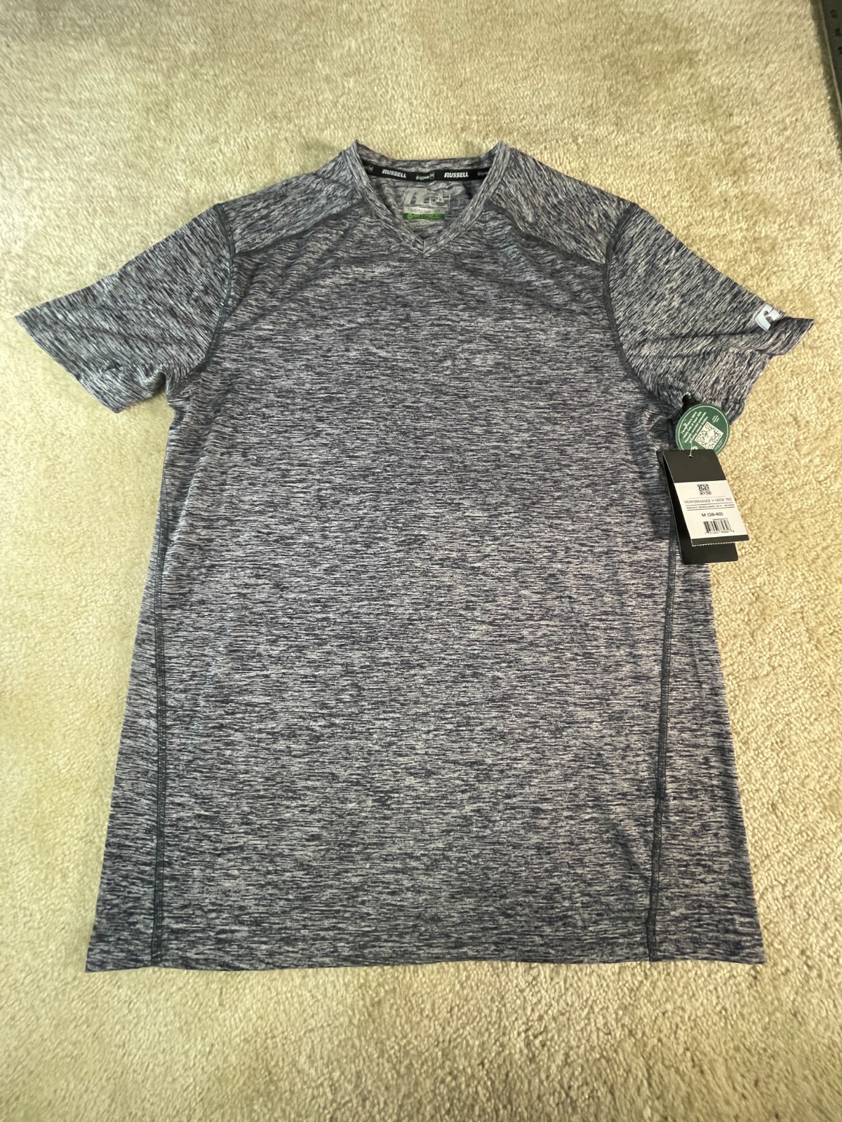 NWT Russell Athletic Dri-Power 360 Performance V Neck Tee Mens Medium Gray