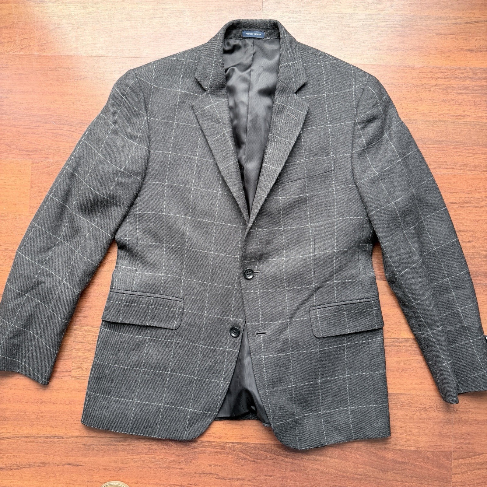Stafford ‘Signature’ 100% Merino Wool Slim Fit Blazer Mens 38S Windowpane Gray