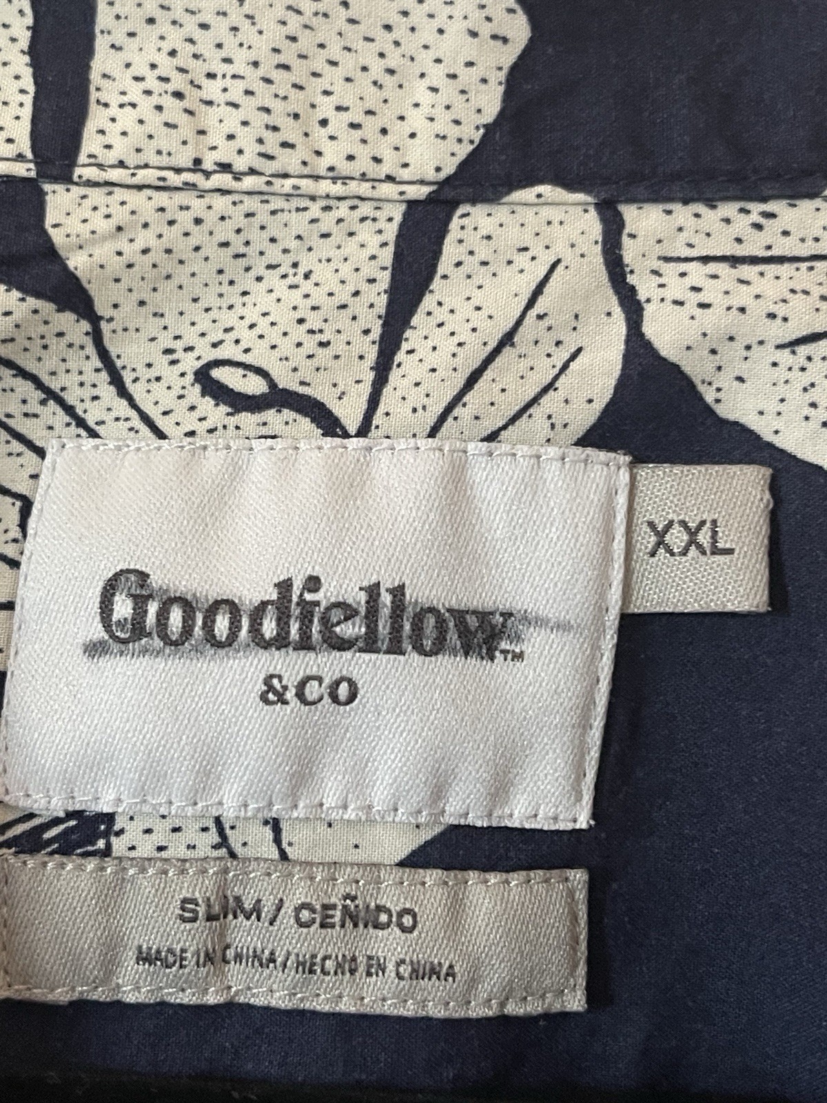 Goodfellow & Co Men’s 2XL Slim Blue/White Floral Short Sleeve Shirt