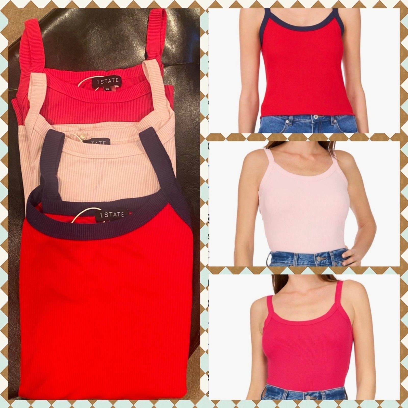 1.STATE NWT Tank Top Bundle 5pc Ribbed Cami Pointelle Lace Trim Nordstrom XS