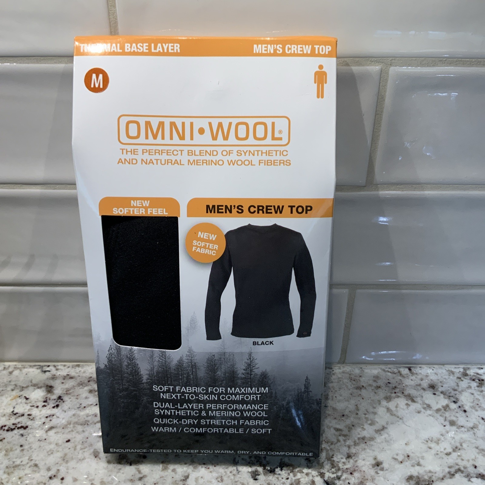 Omni Wool men’s Black base layer Crew top shirt Omniwool Medium NEW