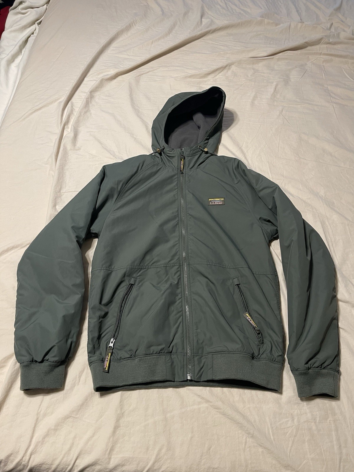 LL Bean 3 Season Bomber Hooded Fleece Lined Jacket Zip-Up Green Men S Regular