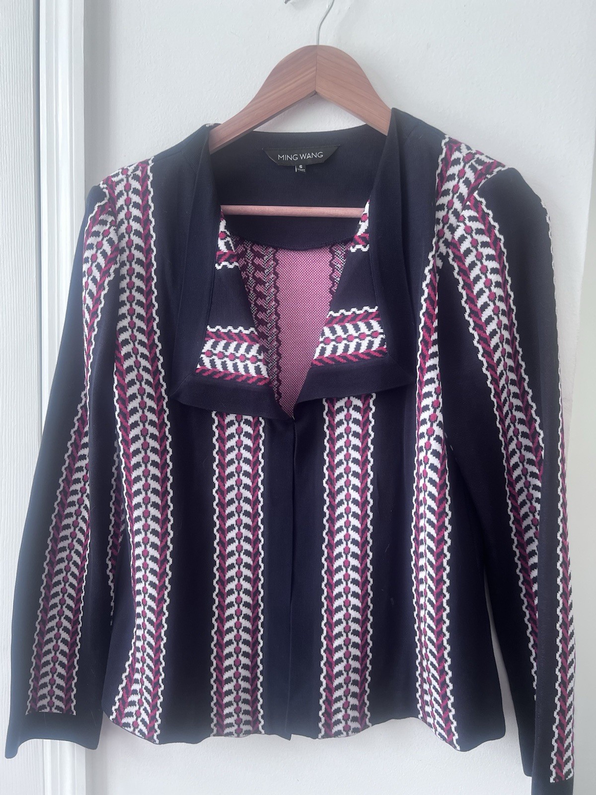 Ming Wang Women’s Multicolor Geometric Stripe Long Sleeve Cardigan-Jacket Size S