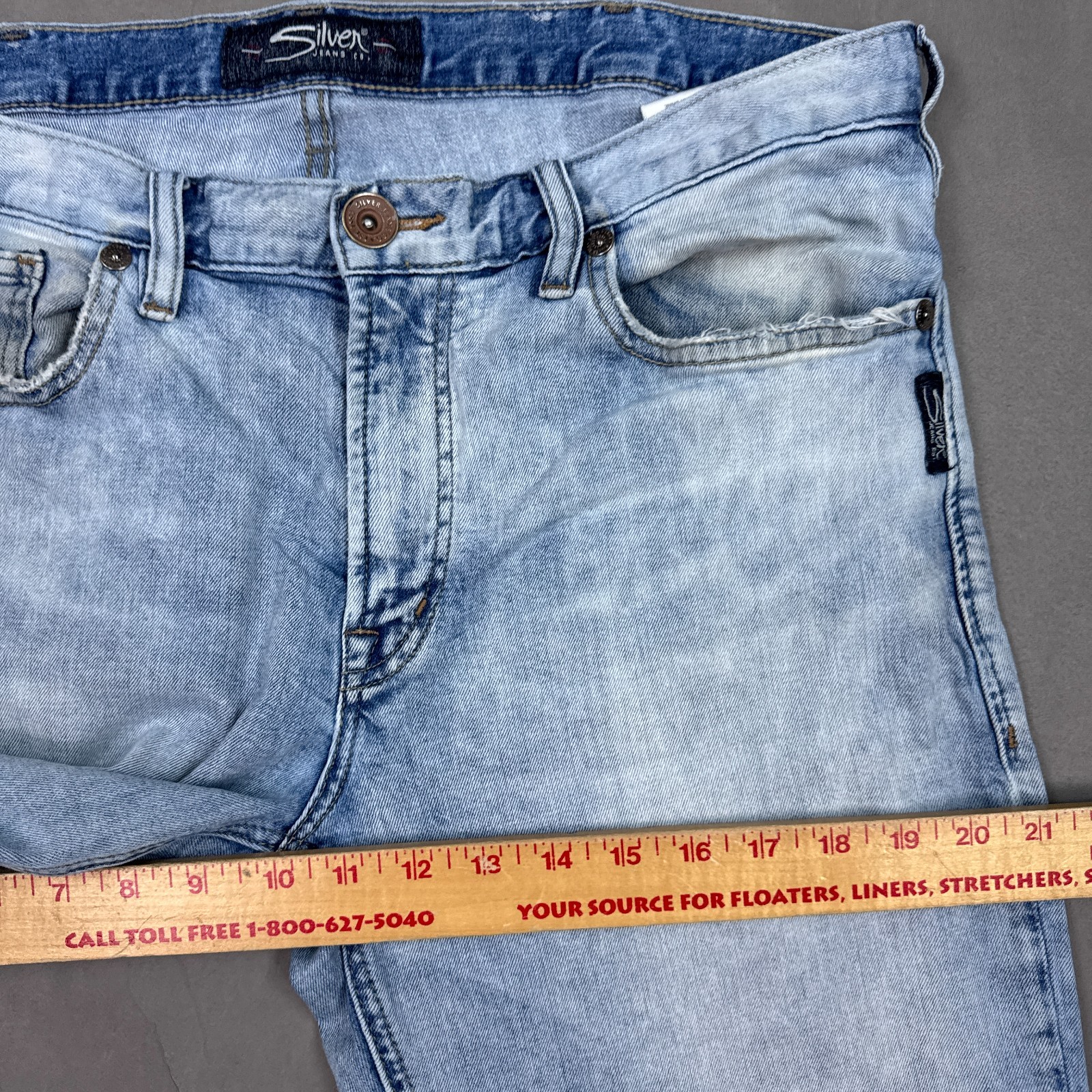 Silver Jeans Mens 34×34 Blue Craig Washed Out Faded Denim Pants Stretch Stone