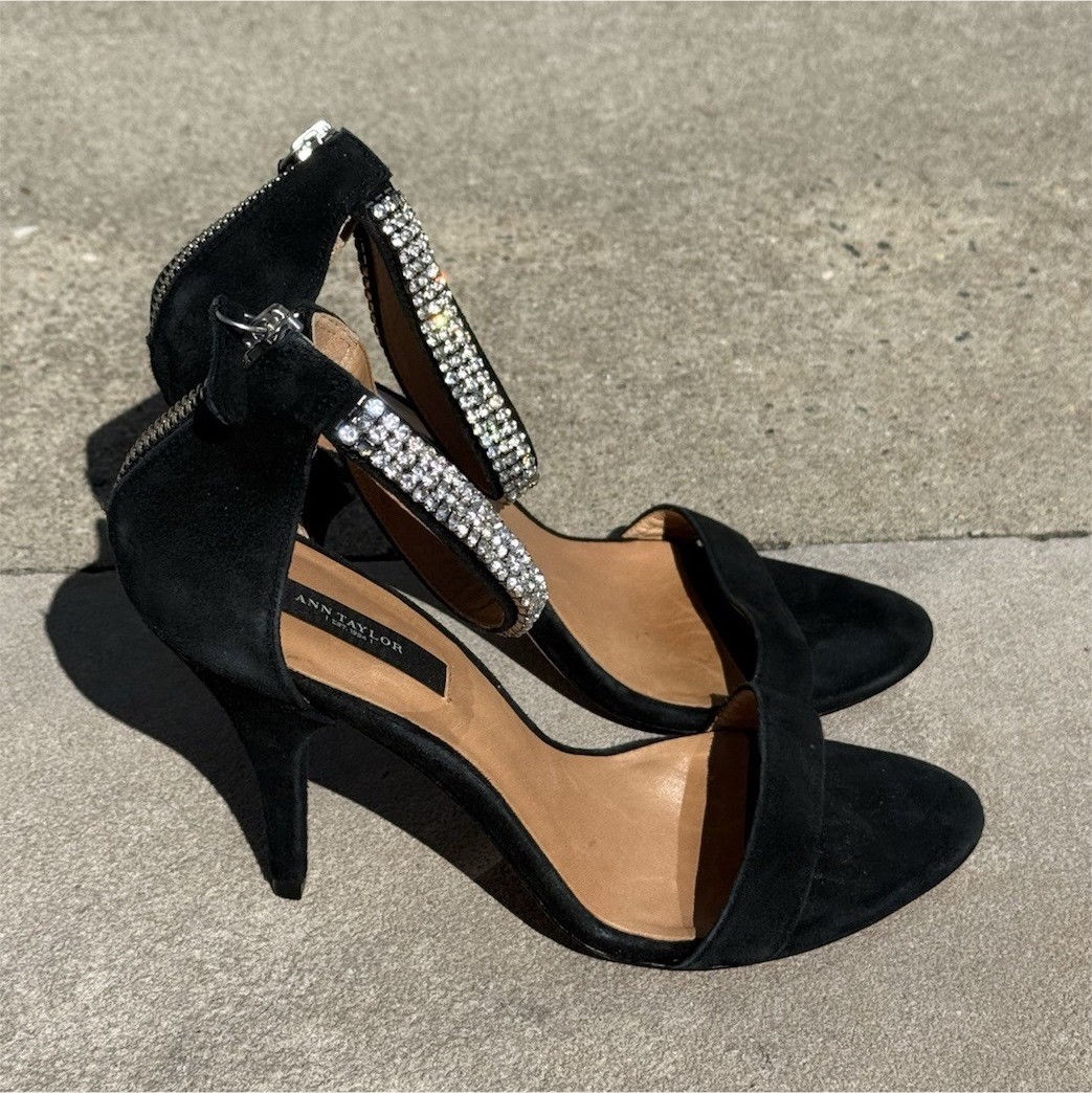 Ann Taylor Women’s Black Leather Strappy Ankle Strap Open Toe US 8.5 M