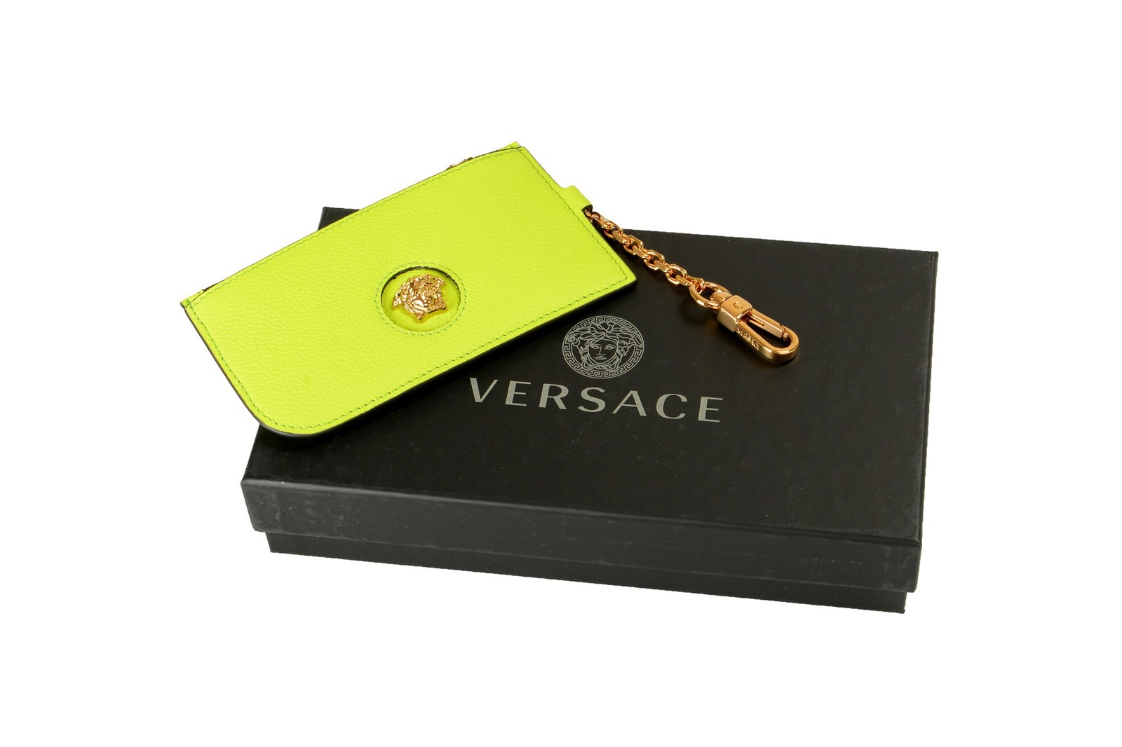 Versace Women’s Acid Lime 100% Textured Leather Card Case Keychain