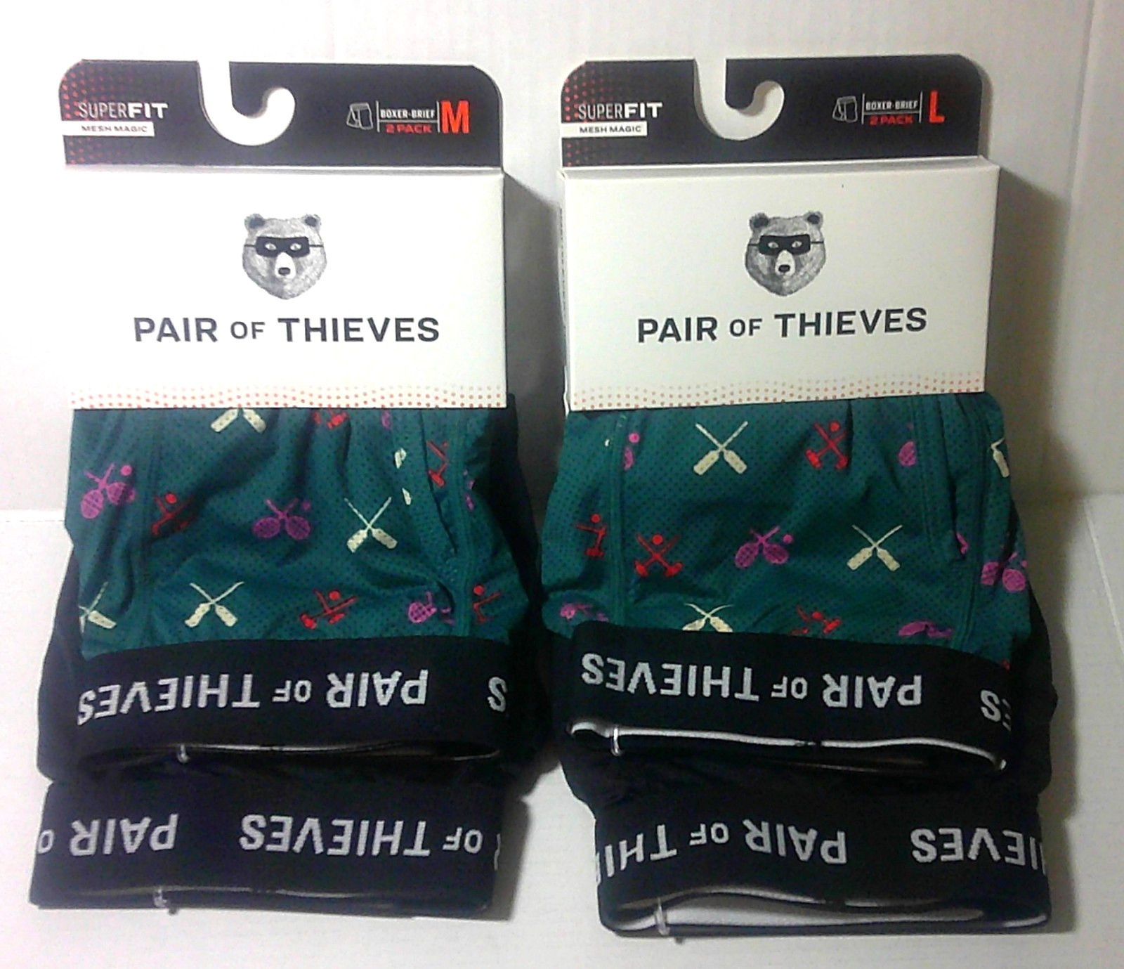 Pair of Thieves Men’s Super Fit Boxer Briefs 2pk 1 Aqua w print 1 Black
