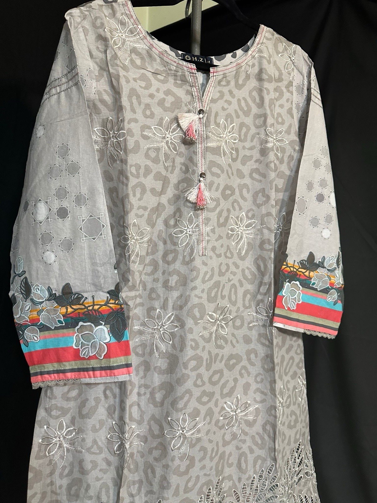 Premium H.Z Brand Emb Lawn /cotton Suit- Chiffon Dupatta – Medium & Large – $55