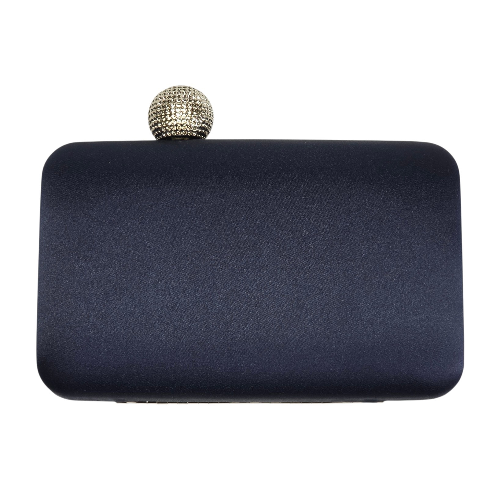 Nina Crystal Clasp Satin Minaudiere Evening Clutch Navy NWT