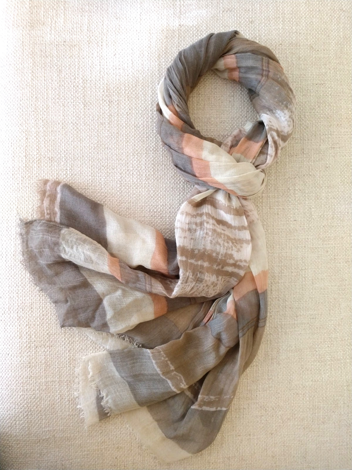 Summer Shawl Wrap Scarf Gray White Clay Stripe Sheer 30 x 78 inches