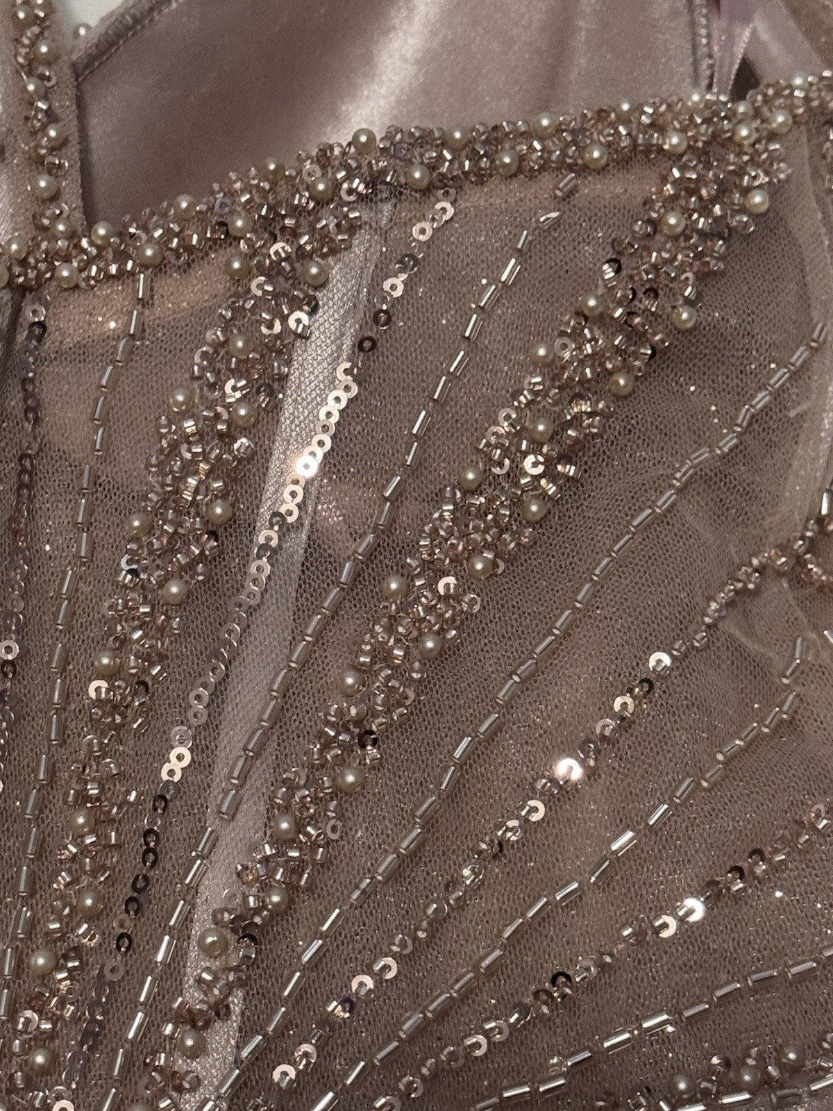 Ladivine by Cinderella Divine Champagne Beaded Sequin Mesh Gown Dress Size 12P