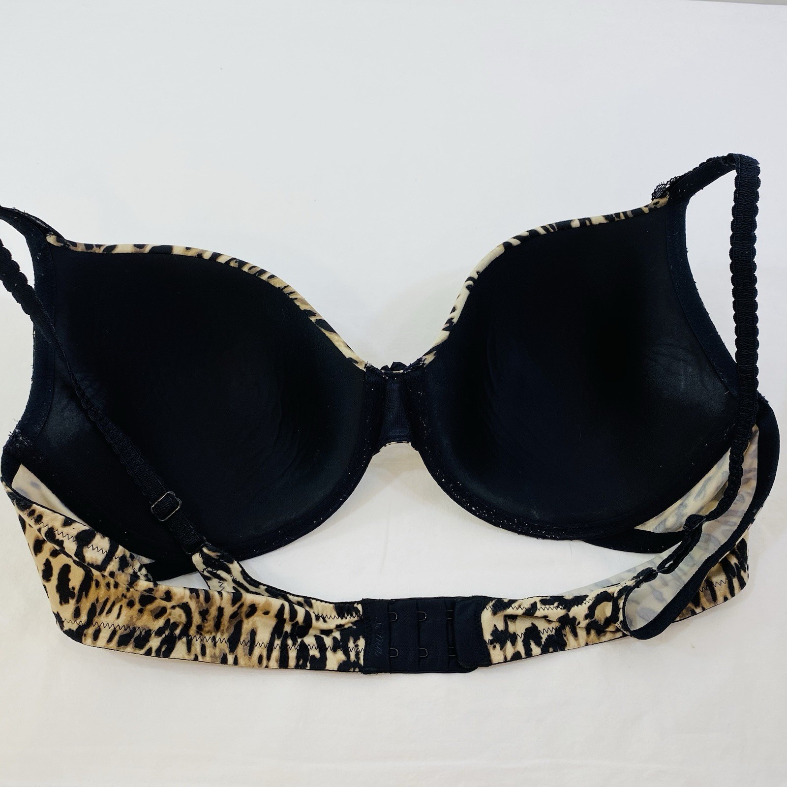 Soma Classic Lara Leopard Print Black Lace Trim Full Coverage Padded Bra 38C