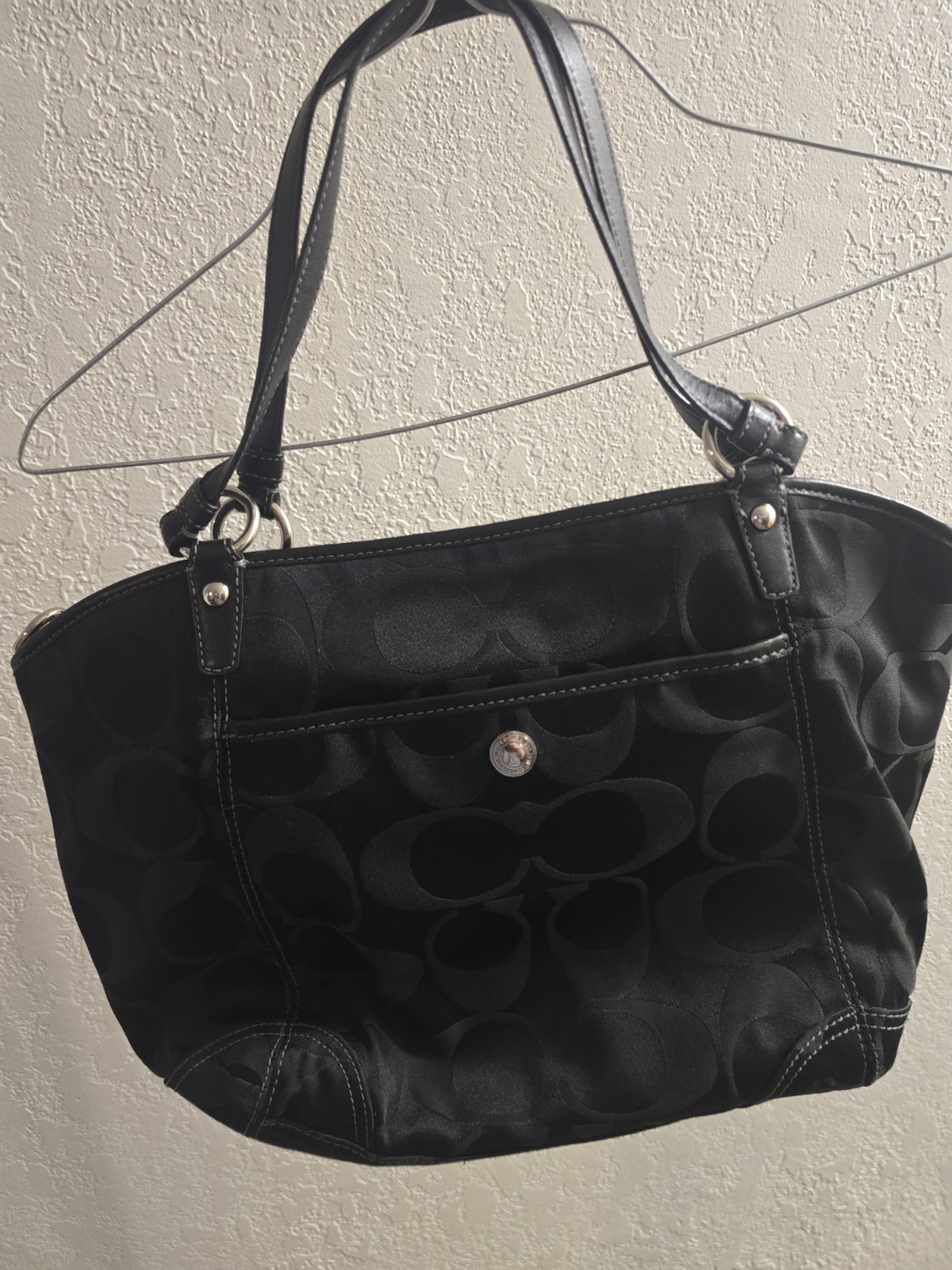 Coach 2008 Leah Black & Grey Signature C Jacquard Turn Lock Satchel Shoulder Bag