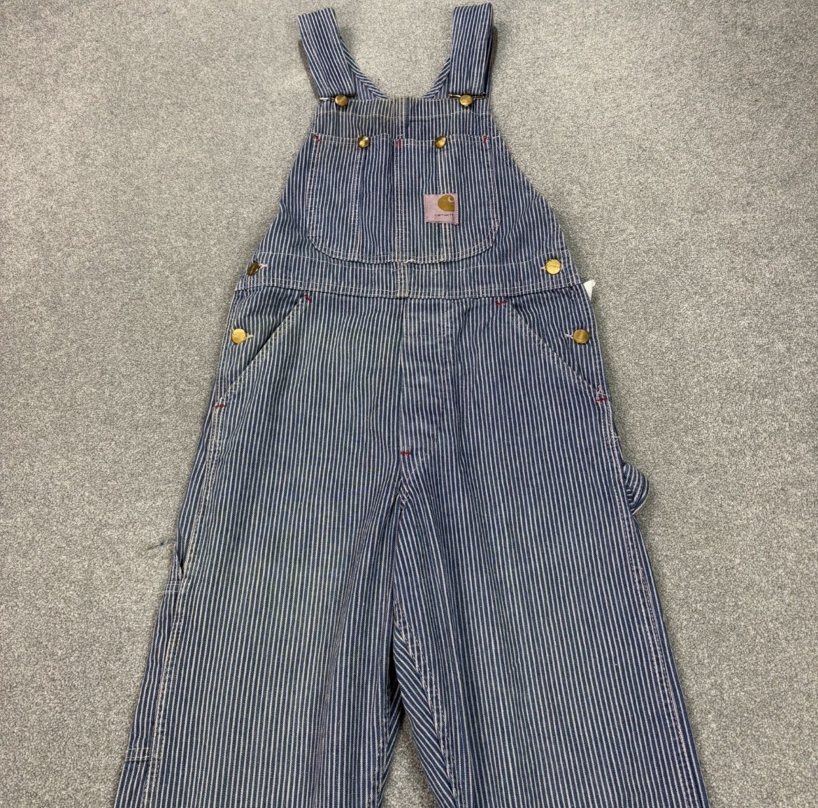 Carhartt Railroad Stripe Dungarees 28×30 Blue Bib Overalls Denim Workwear Mens