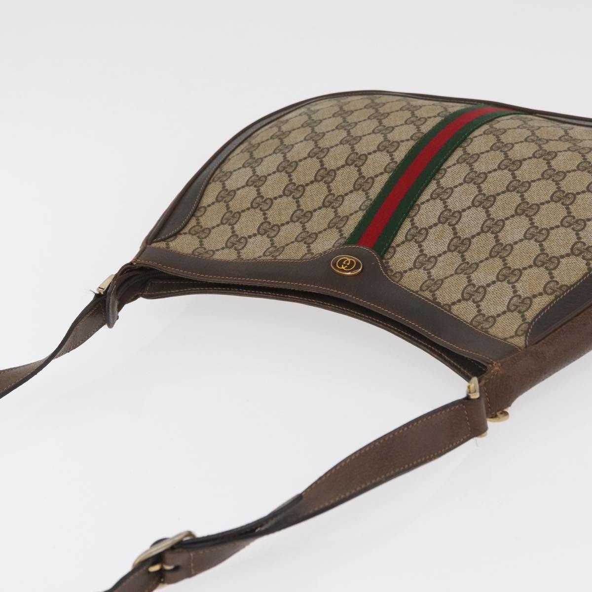 GUCCI GG Supreme Web Sherry Line Shoulder Bag PVC Beige Gold Auth 182476