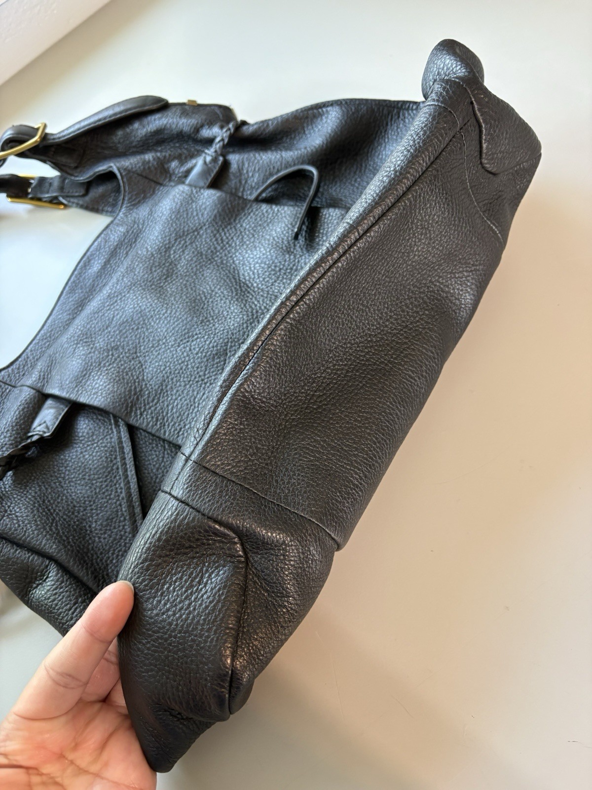 Elliott Lucca Sintra Black Leather Hobo Shoulder Bag Soft Slouchy Pebbled Bag