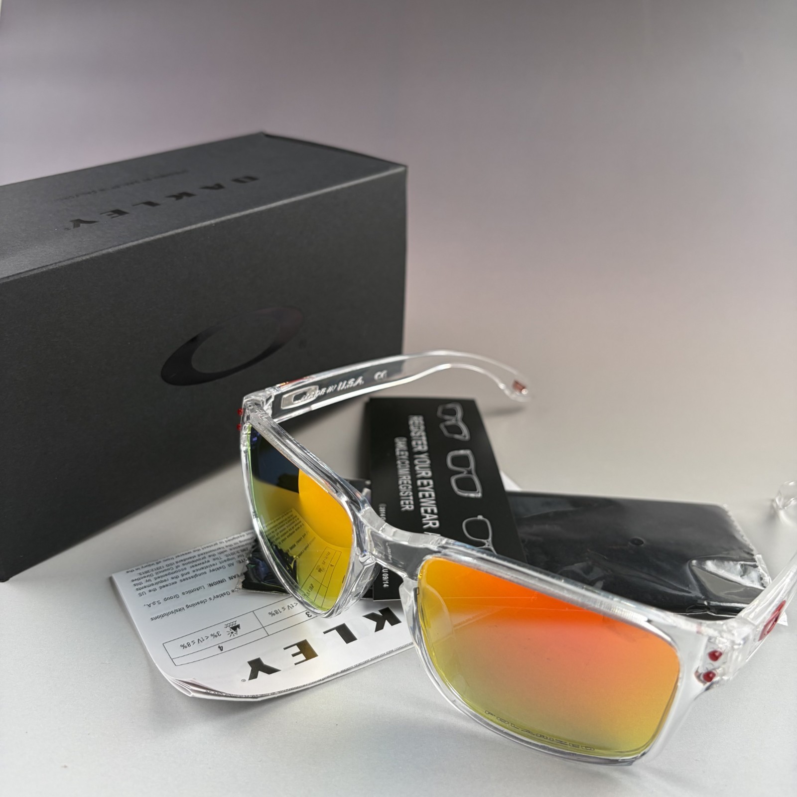 Oakley Holbrook Sunglasses – Crystal Clear Frame / Ruby Polarized Lens