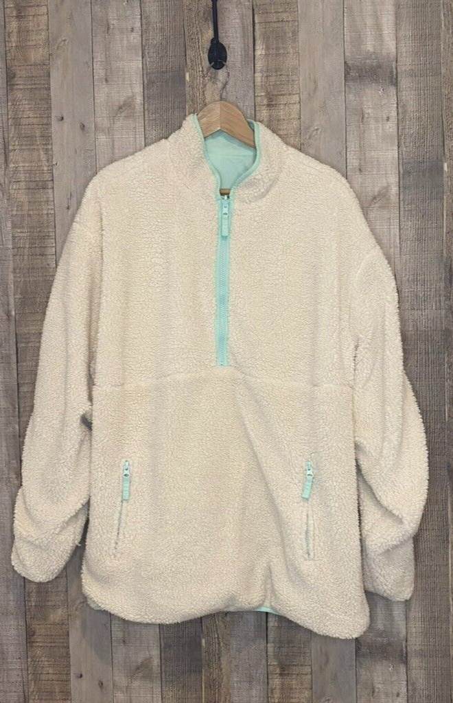 CHUBBIES Men’s Mint Green 1/4 Zip Button Snap Reversible Sherpa Jacket Size XL