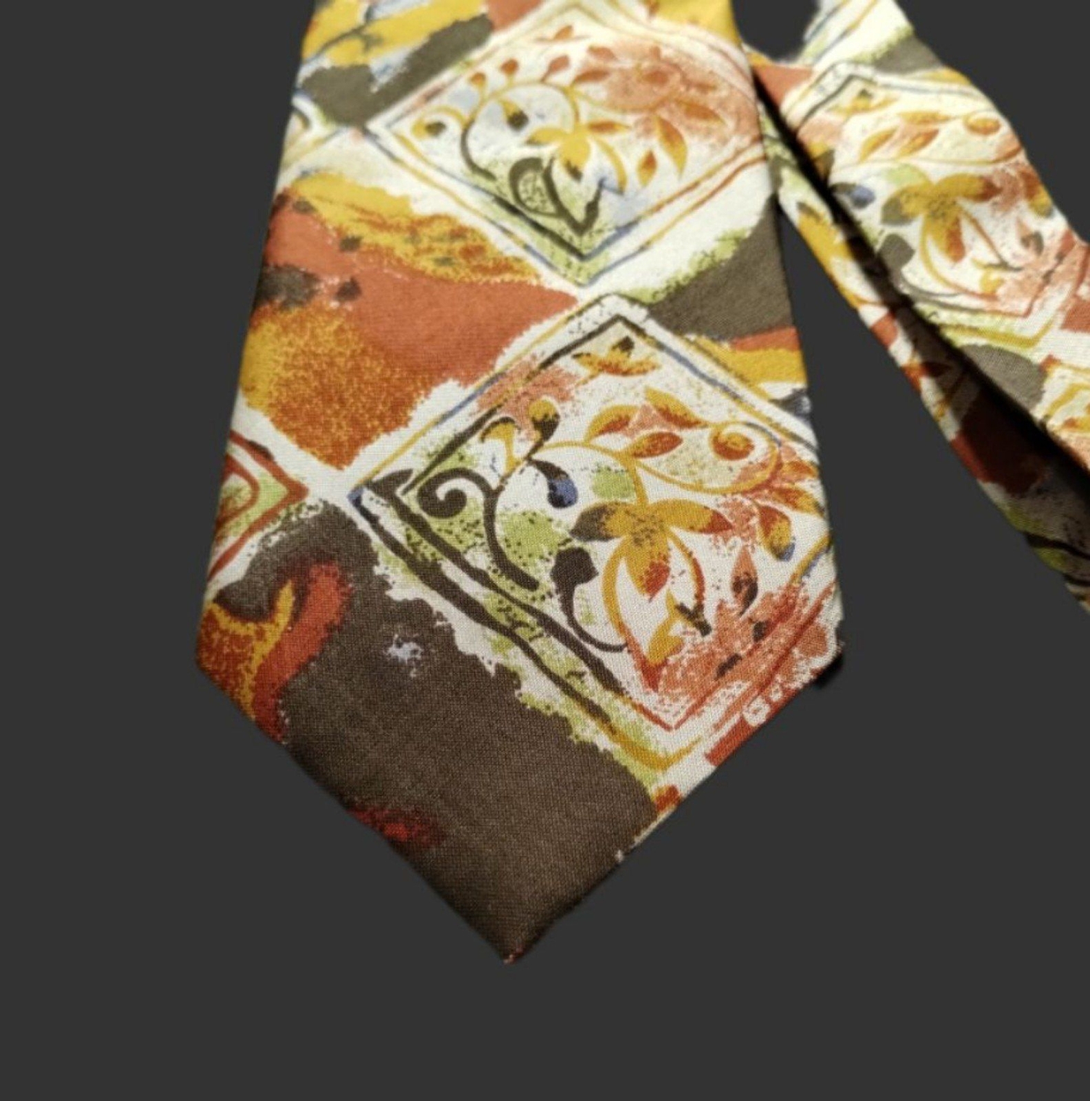 100% Thai Silk Tie Vintage Earth Tone Retro Batik Money Country Club Beatnick